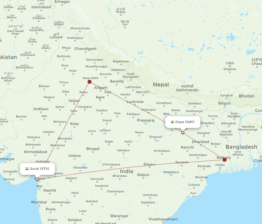 Flights From Surat Gujarat To Gaya STV To GAY Flight Routes