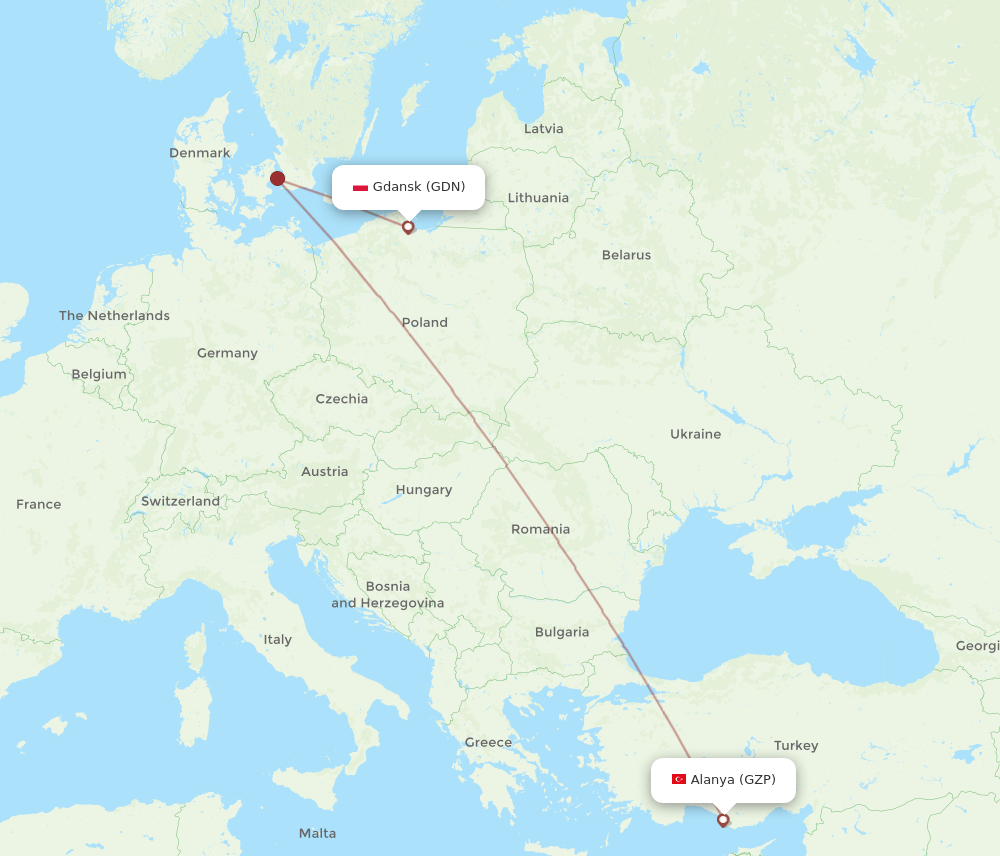 Flights From Gdansk To Gazipasa Gdn To Gzp Flight Routes