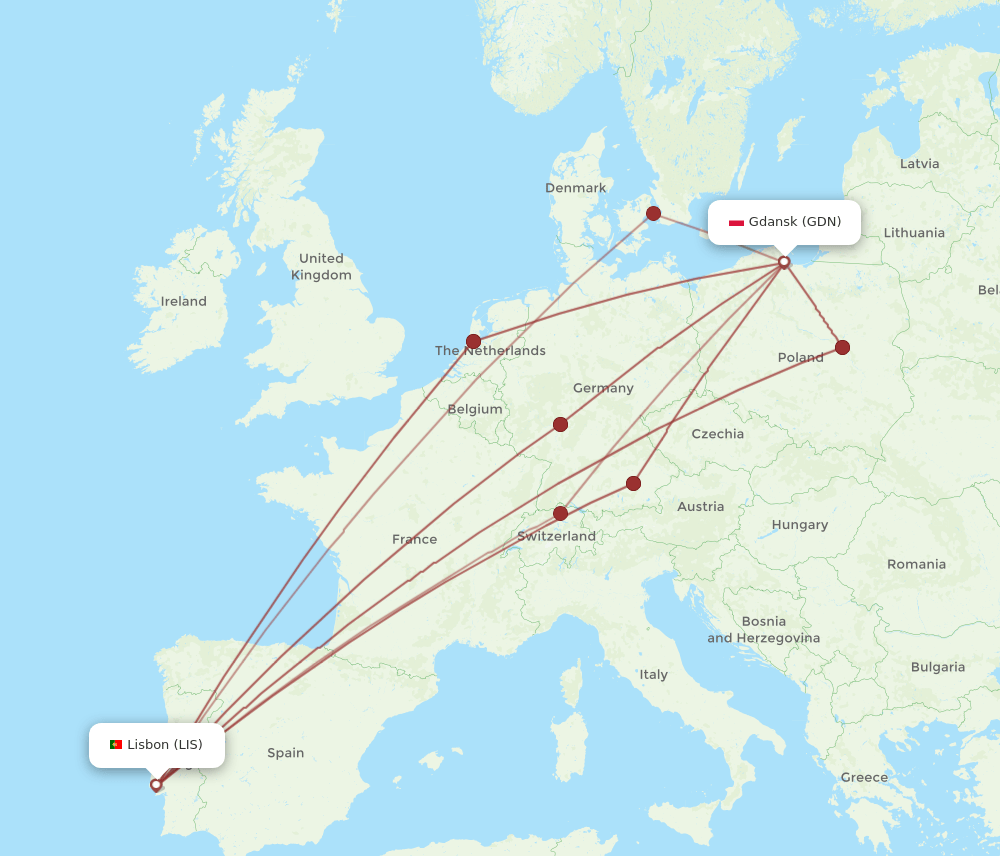 All Flight Routes From Gdansk To Lisbon Gdn To Lis Flight Routes