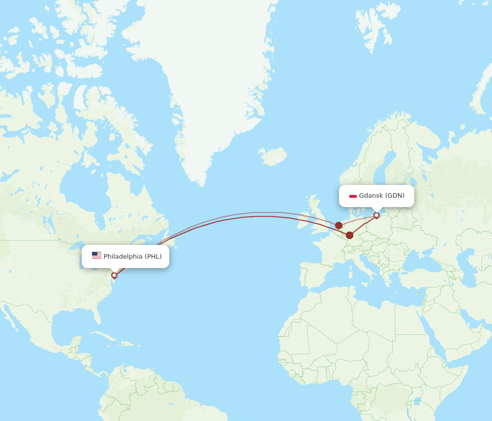 Flights From Gdansk To Philadelphia Gdn To Phl Flight Routes