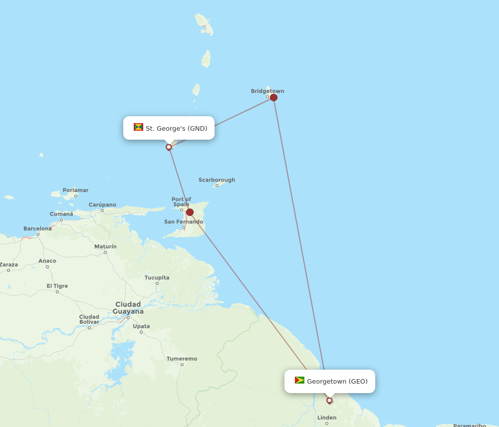 All Flight Routes From St George S To Georgetown GND To GEO Flight