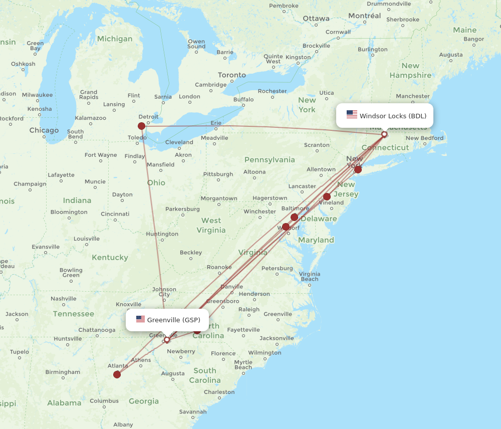 All Flight Routes From Greenville To Hartford Gsp To Bdl Flight Routes