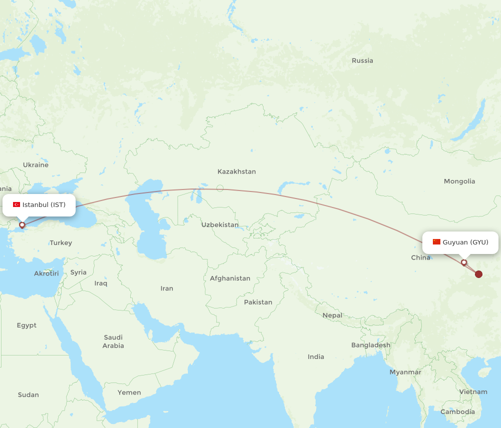 Flights From Guyuan To Istanbul GYU To IST Flight Routes