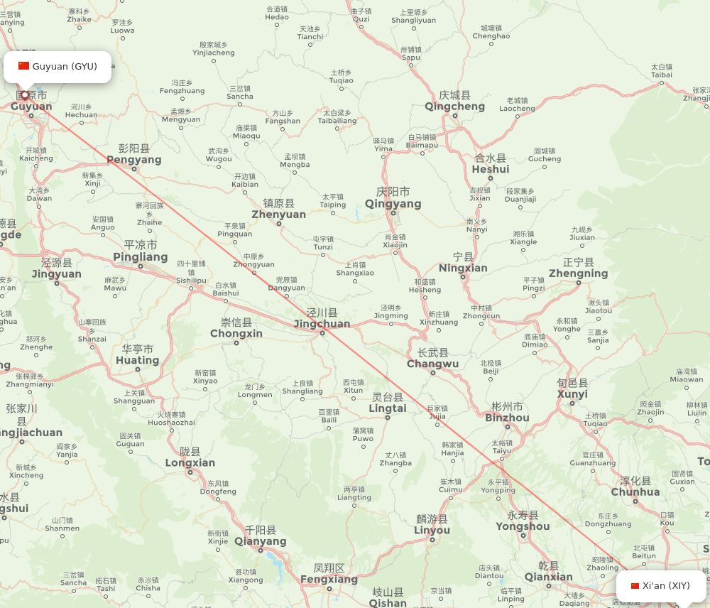 All Flight Routes From Guyuan To Xian GYU To XIY Flight Routes