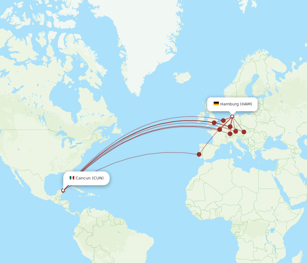 Flights From Hamburg To Cancun Ham To Cun Flight Routes