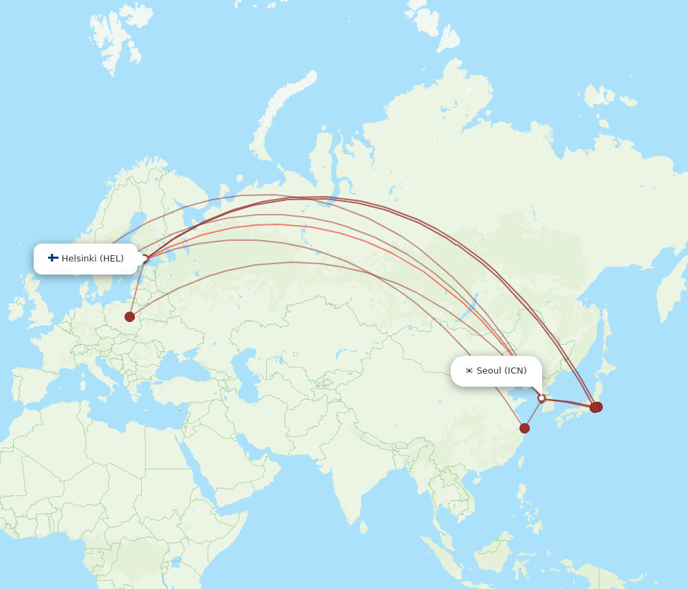 All Flight Routes From Helsinki To Seoul Hel To Icn Flight Routes