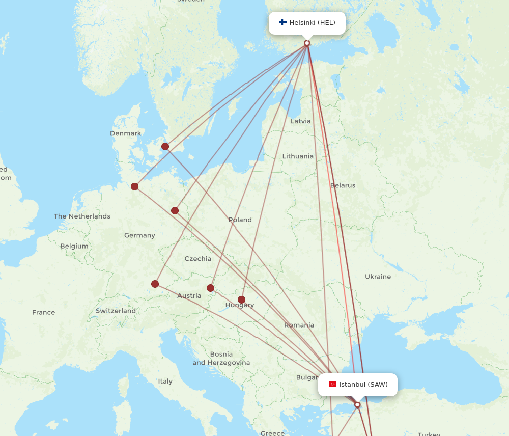 All Flight Routes From Helsinki To Istanbul HEL To SAW Flight Routes