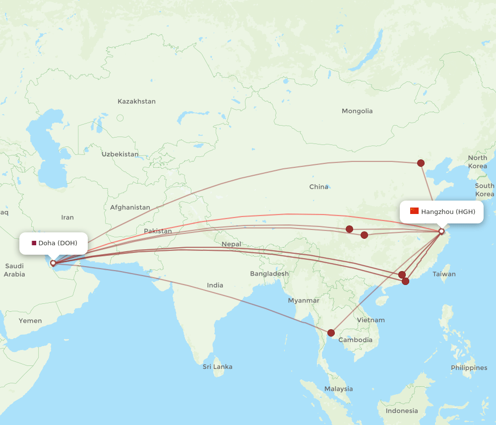 Flights From Hangzhou To Doha Hgh To Doh Flight Routes