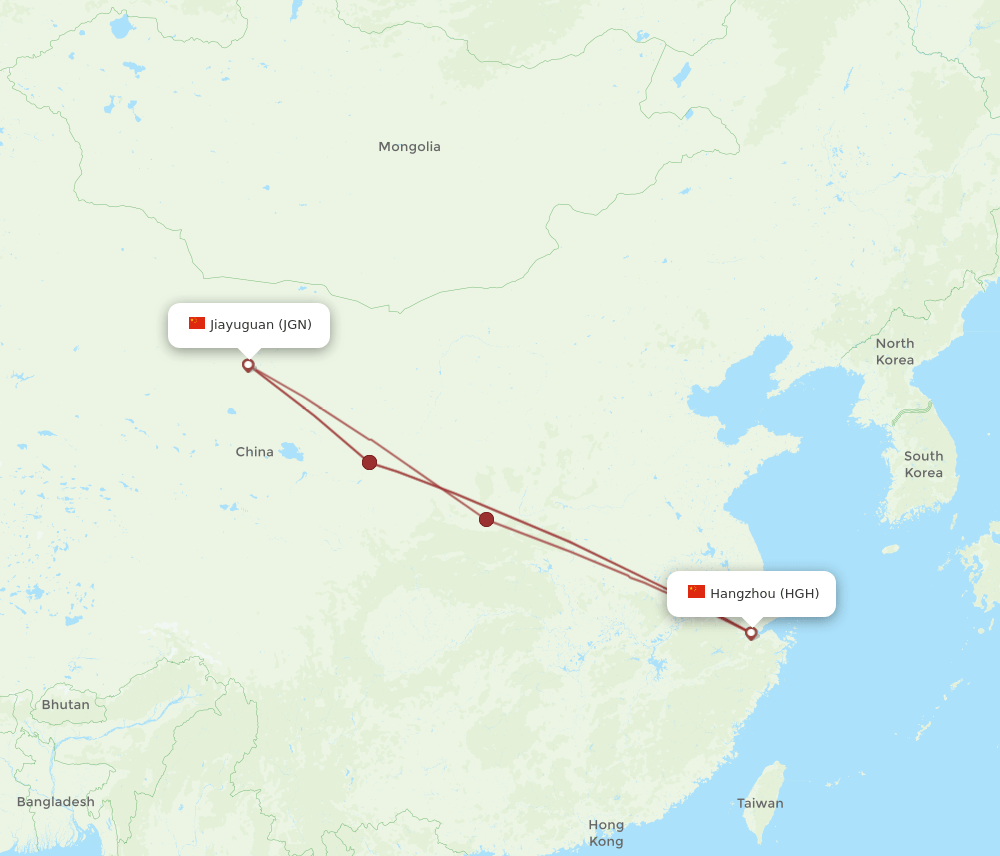 Flights From Hangzhou To Jiayuguan HGH To JGN Flight Routes