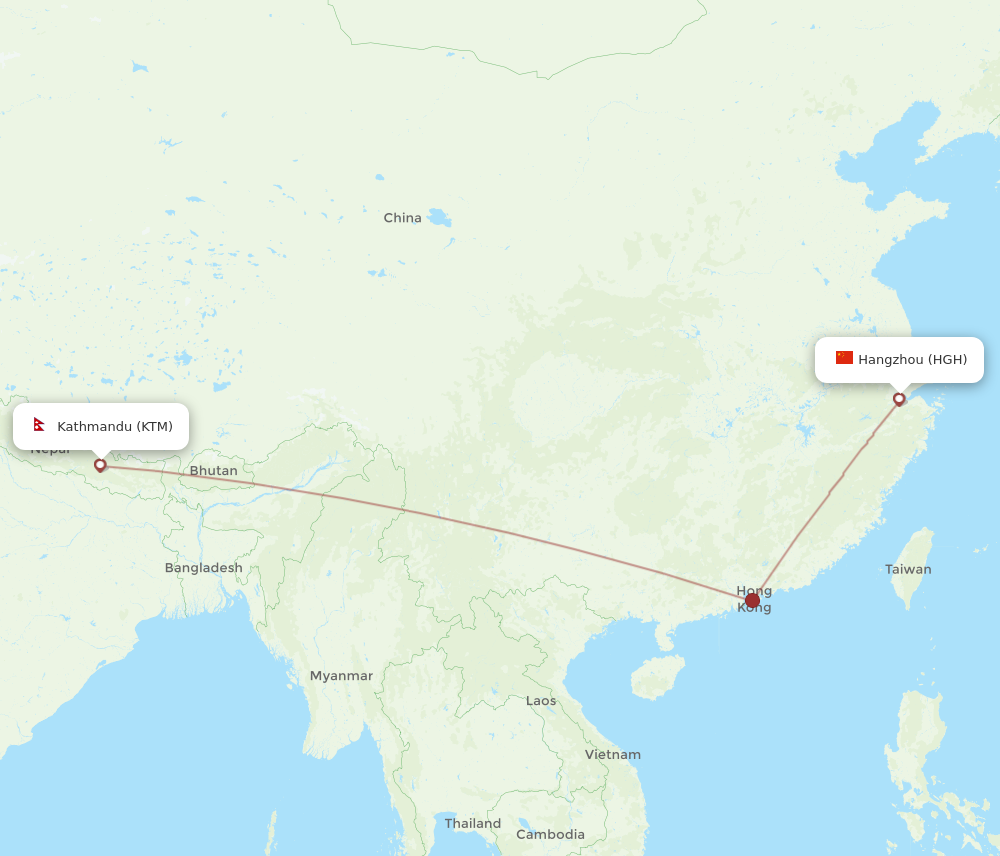 All Flight Routes From Hangzhou To Kathmandu HGH To KTM Flight Routes