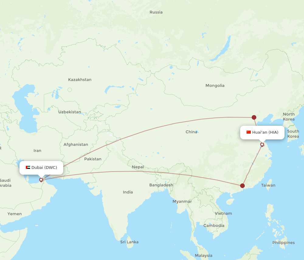 All Flight Routes From Dubai To Huai An DWC To HIA Flight Routes