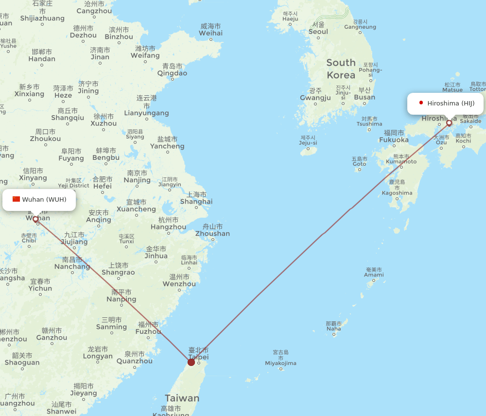 All Flight Routes From Hiroshima To Wuhan Hij To Wuh Flight Routes