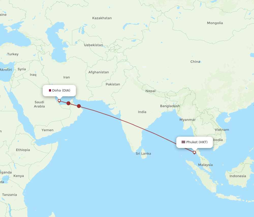 All Flight Routes From Phuket To Doha Hkt To Dia Flight Routes