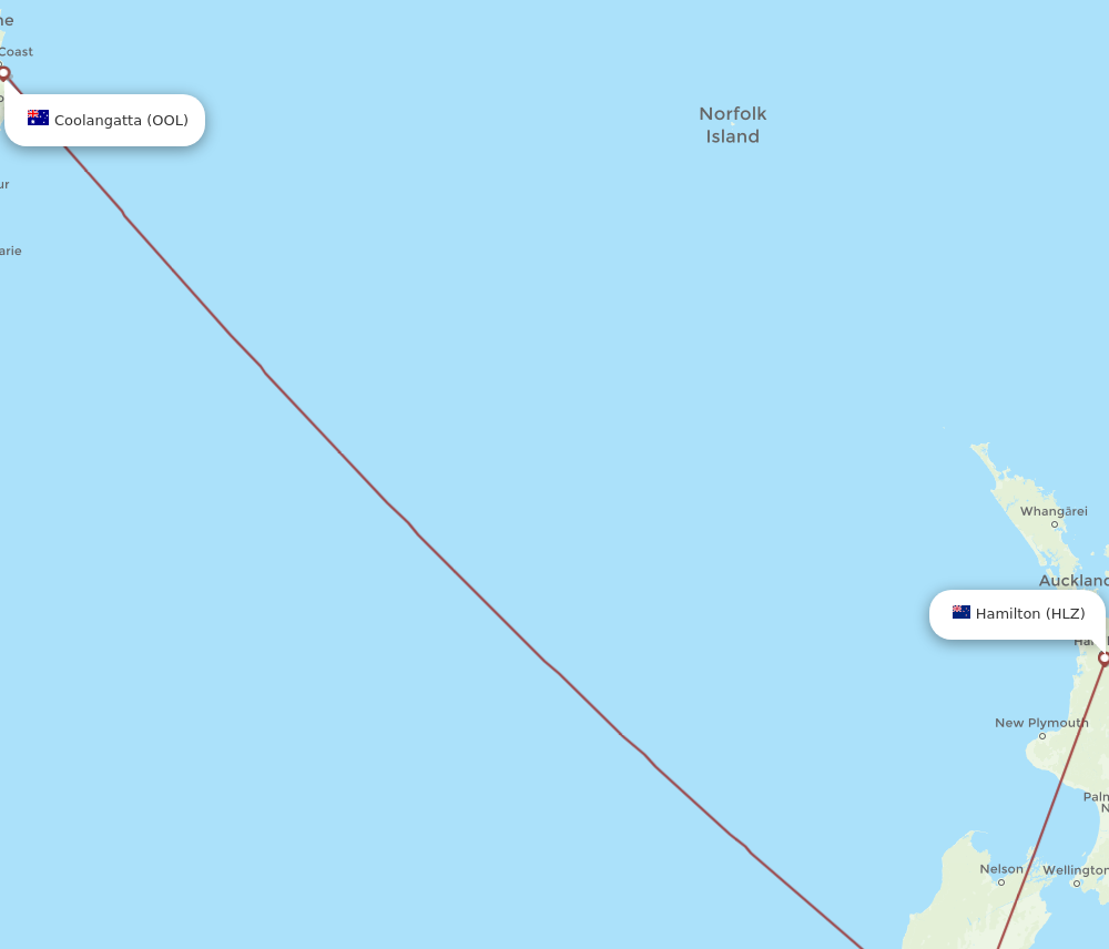 All Flight Routes From Hamilton To Coolangatta Gold Coast HLZ To OOL