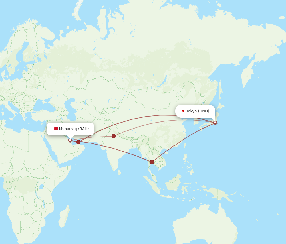 All Flight Routes From Tokyo To Bahrain Hnd To Bah Flight Routes