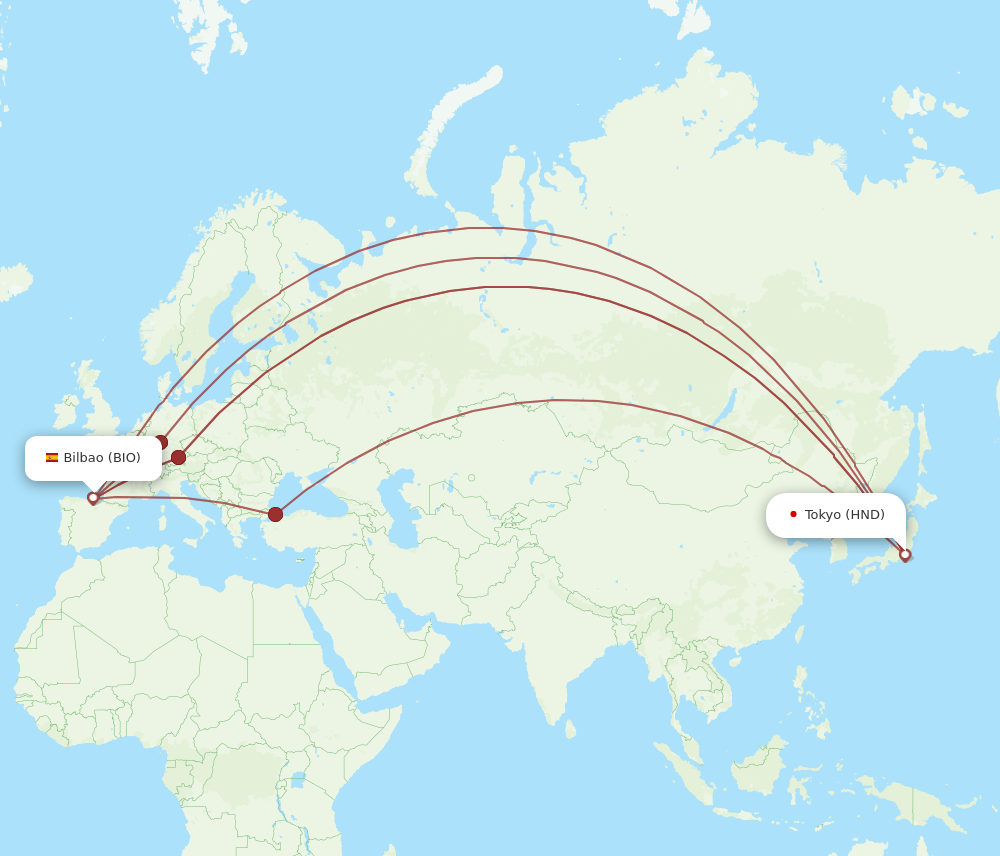 Flights From Tokyo To Bilbao Hnd To Bio Flight Routes