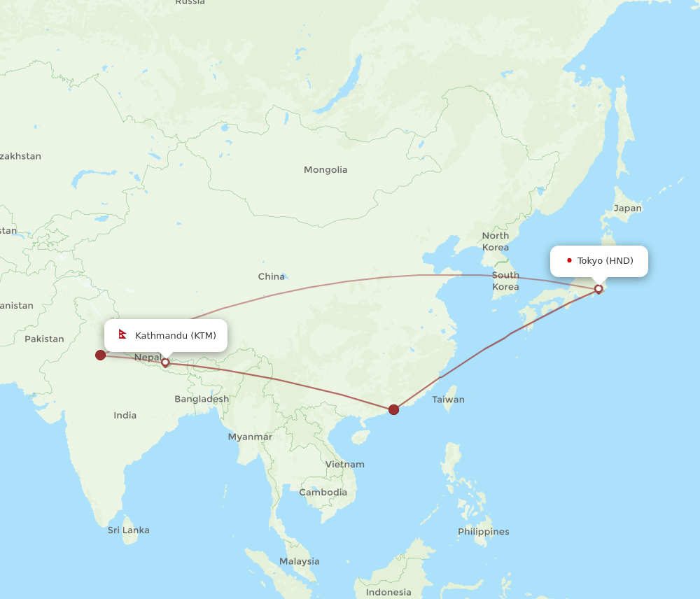 All Flight Routes From Tokyo To Kathmandu Hnd To Ktm Flight Routes