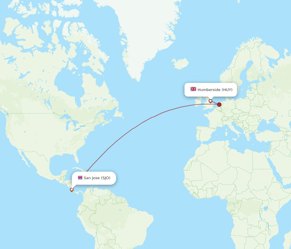 All Flight Routes From San Jose To Humberside SJO To HUY Flight Routes