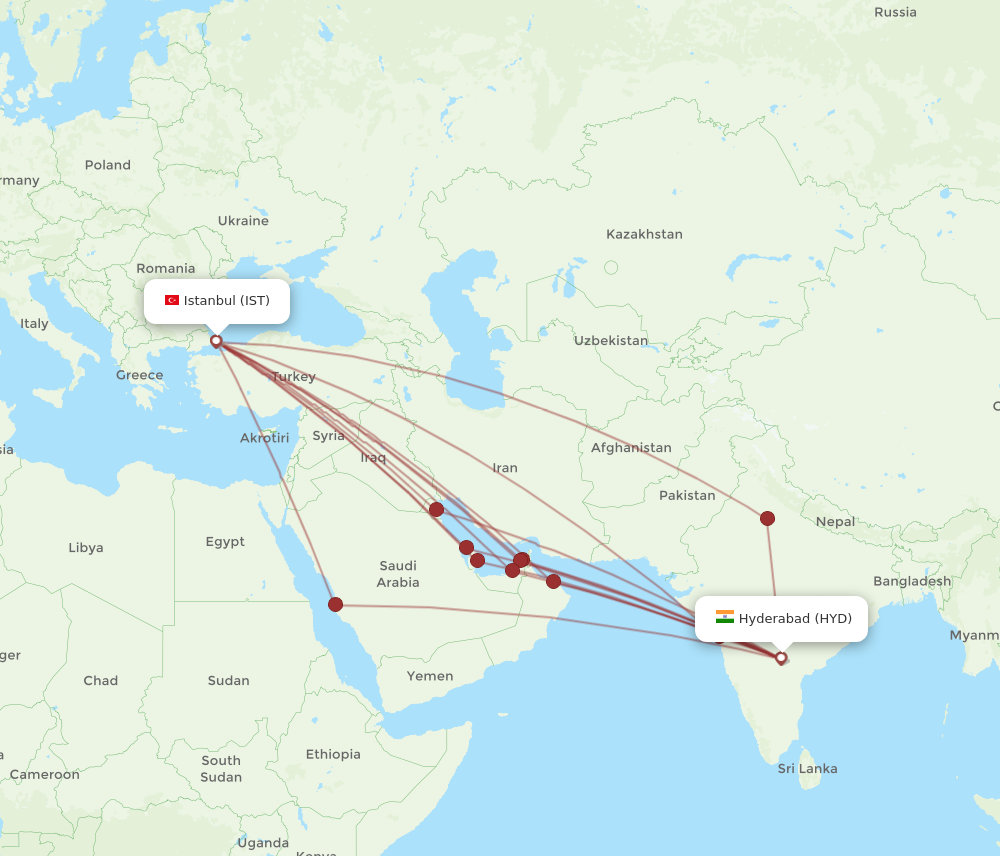 All Flight Routes From Hyderabad To Istanbul Hyd To Ist Flight Routes