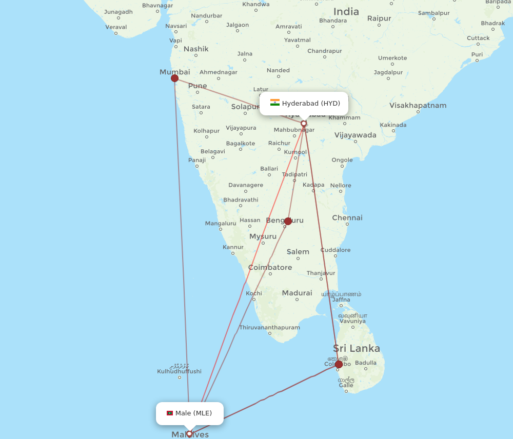 All Flight Routes From Hyderabad To Male Hyd To Mle Flight Routes