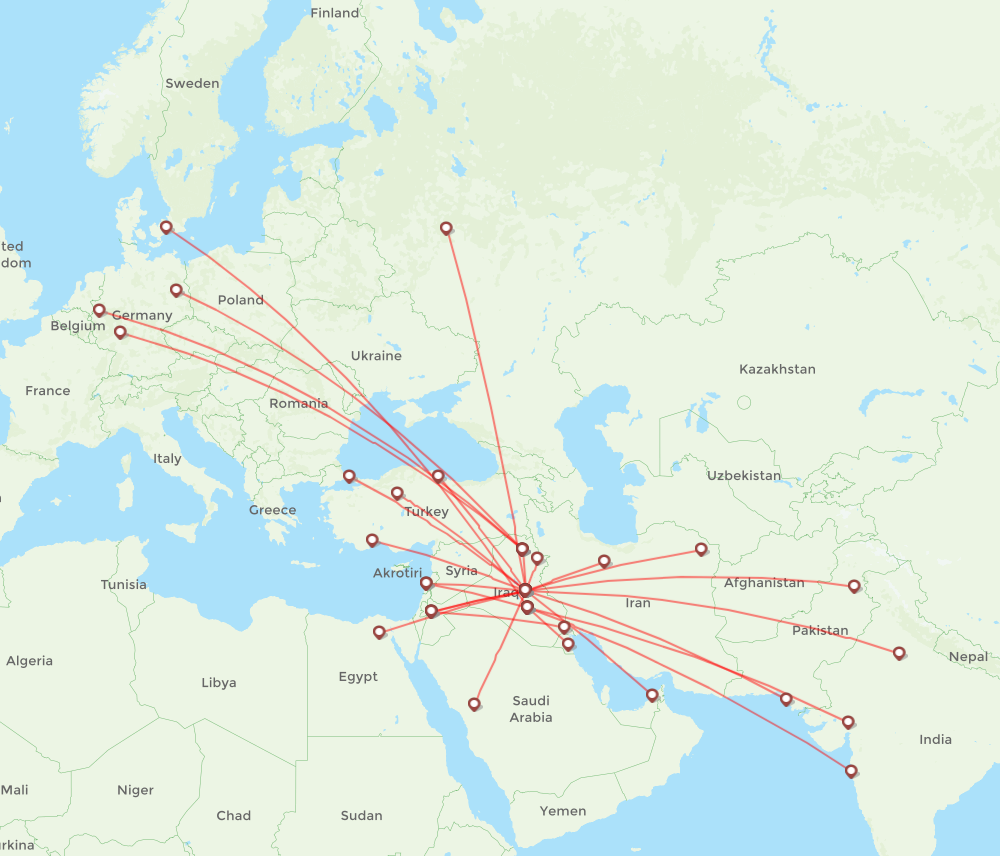 Iraqi Airways Airline Routes IA 2024 Map Flight Routes