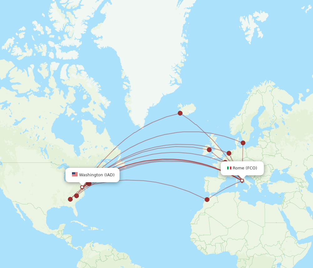 All Flight Routes From Dulles To Rome Iad To Fco Flight Routes