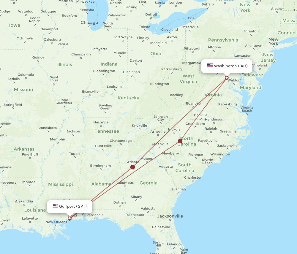 All Flight Routes From Dulles To Gulfport Iad To Gpt Flight Routes