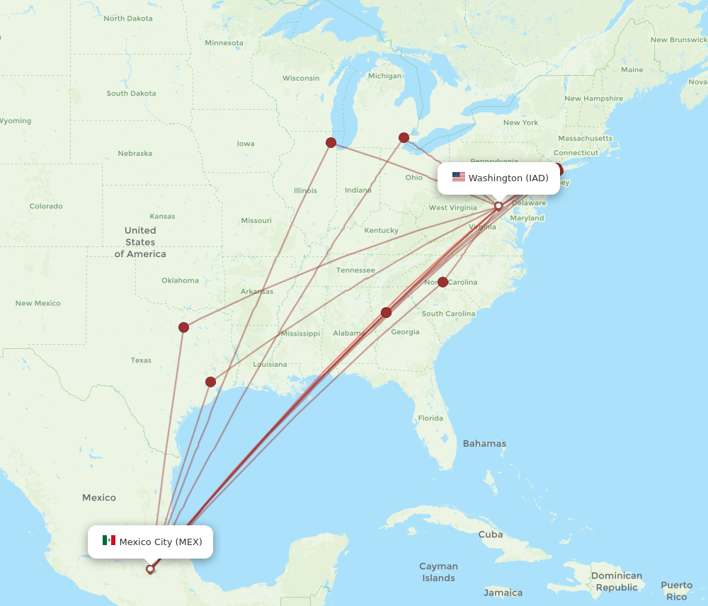 All Flight Routes From Dulles To Mexico City Iad To Mex Flight Routes