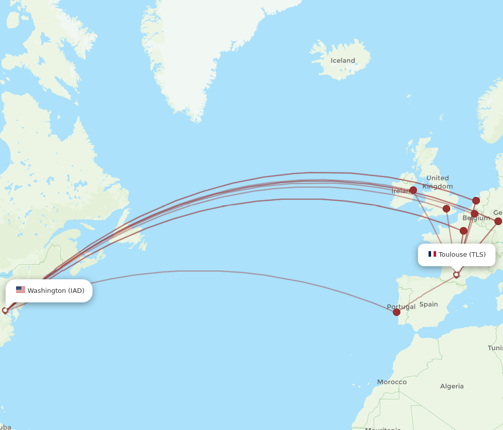 All Flight Routes From Dulles To Toulouse Iad To Tls Flight Routes