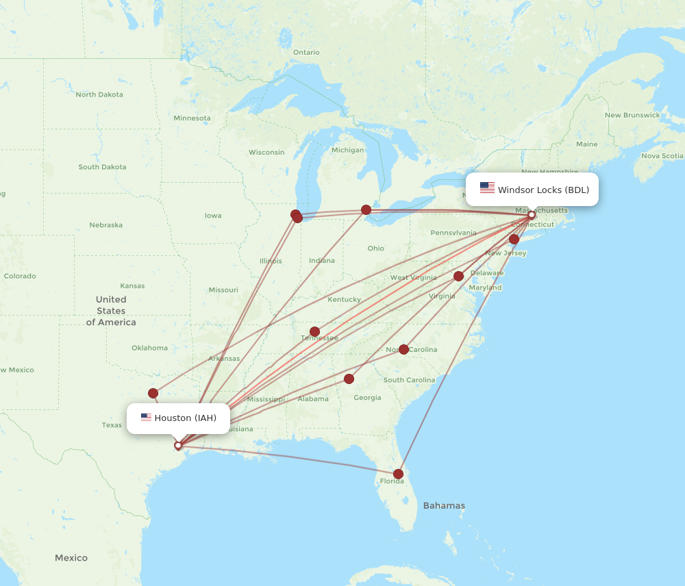 All Flight Routes From Houston To Hartford Iah To Bdl Flight Routes