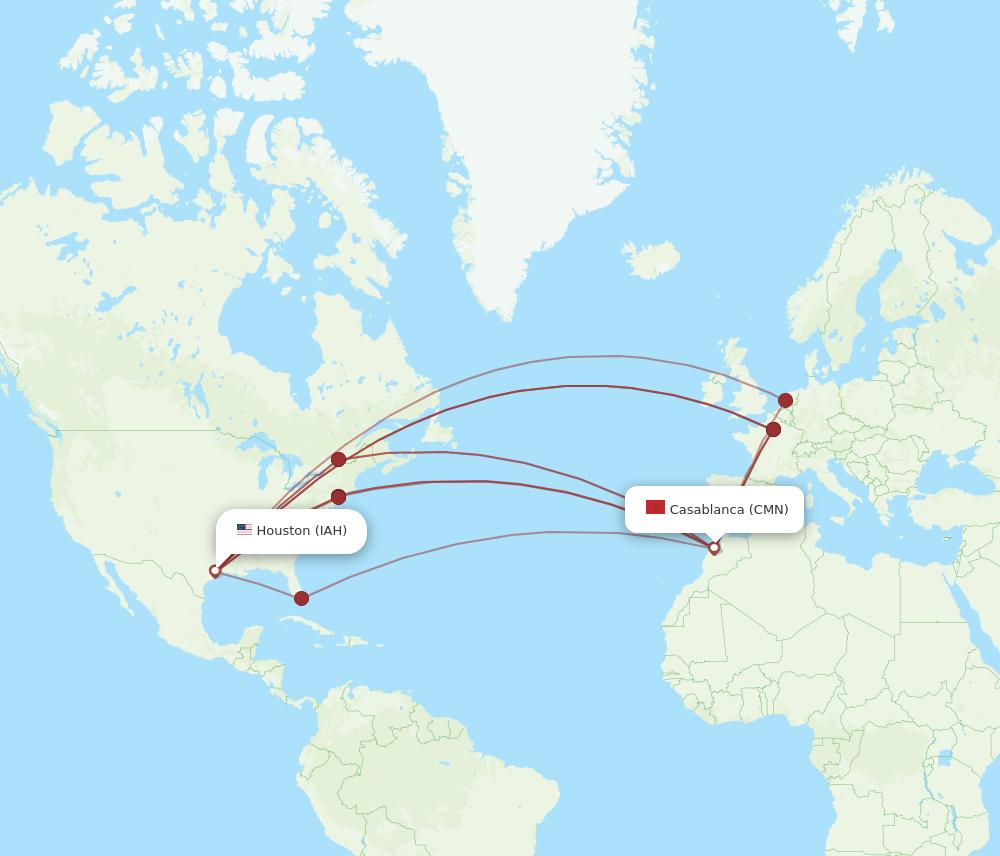 All Flight Routes From Houston To Casablanca IAH To CMN Flight Routes