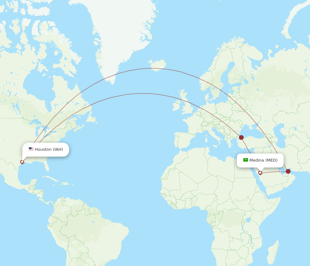 All Flight Routes From Houston To Madinah Iah To Med Flight Routes