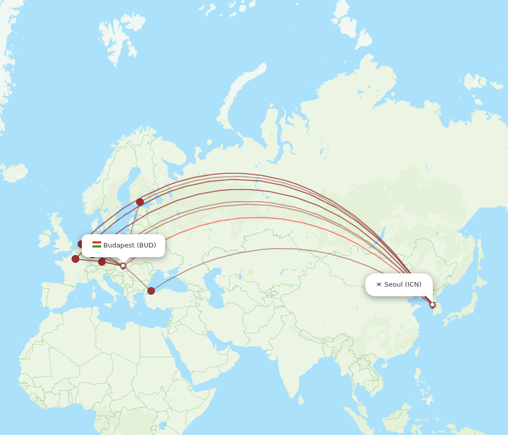 All Flight Routes From Seoul To Budapest ICN To BUD Flight Routes