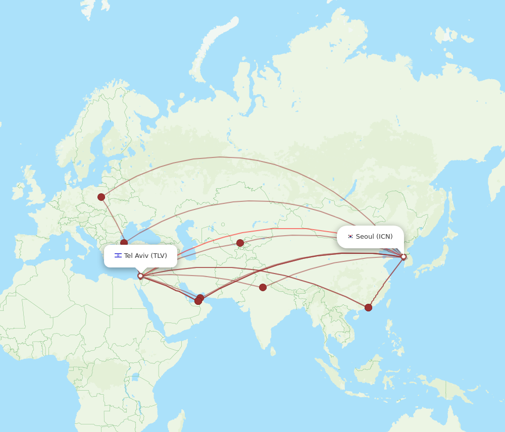 All Flight Routes From Seoul To Tel Aviv Yafo ICN To TLV Flight Routes