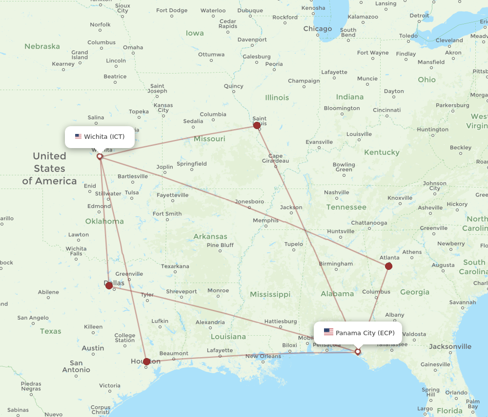 All Flight Routes From Wichita To Panama City Ict To Ecp Flight Routes