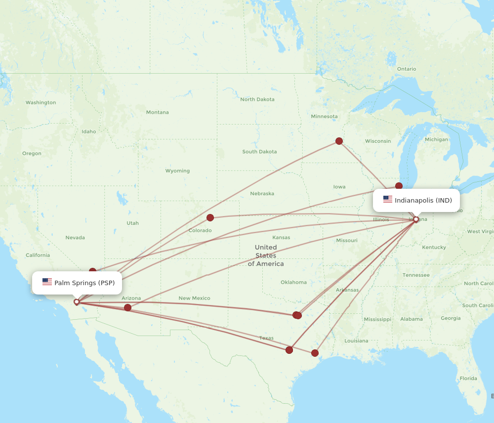 All Flight Routes From Indianapolis To Palm Springs Ind To Psp