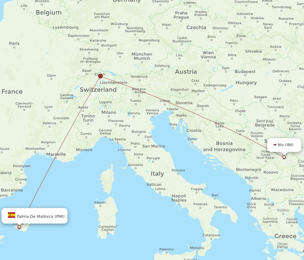 All Flight Routes From Palma De Mallorca To Nis PMI To INI Flight Routes