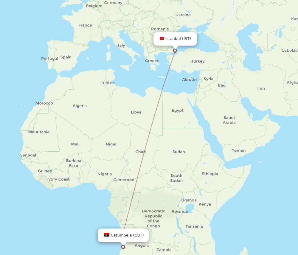 All Flight Routes From Catumbela To Istanbul Cbt To Ist Flight Routes