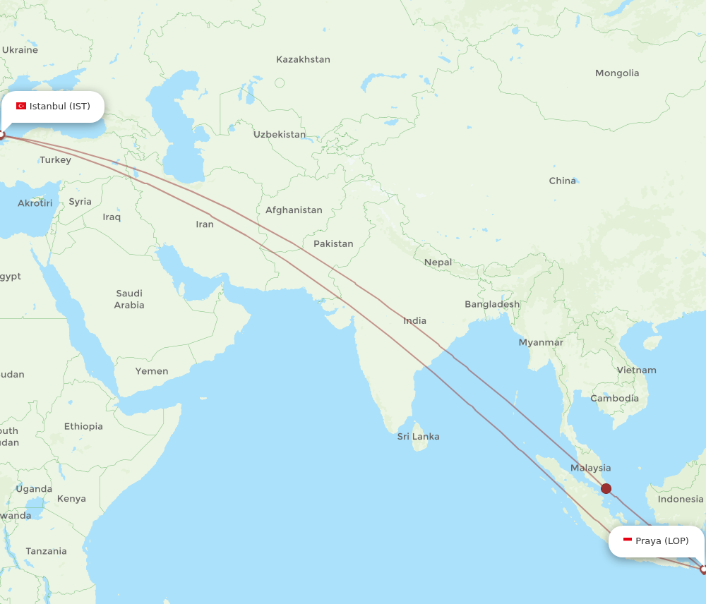 All Flight Routes From Istanbul To Praya Ist To Lop Flight Routes