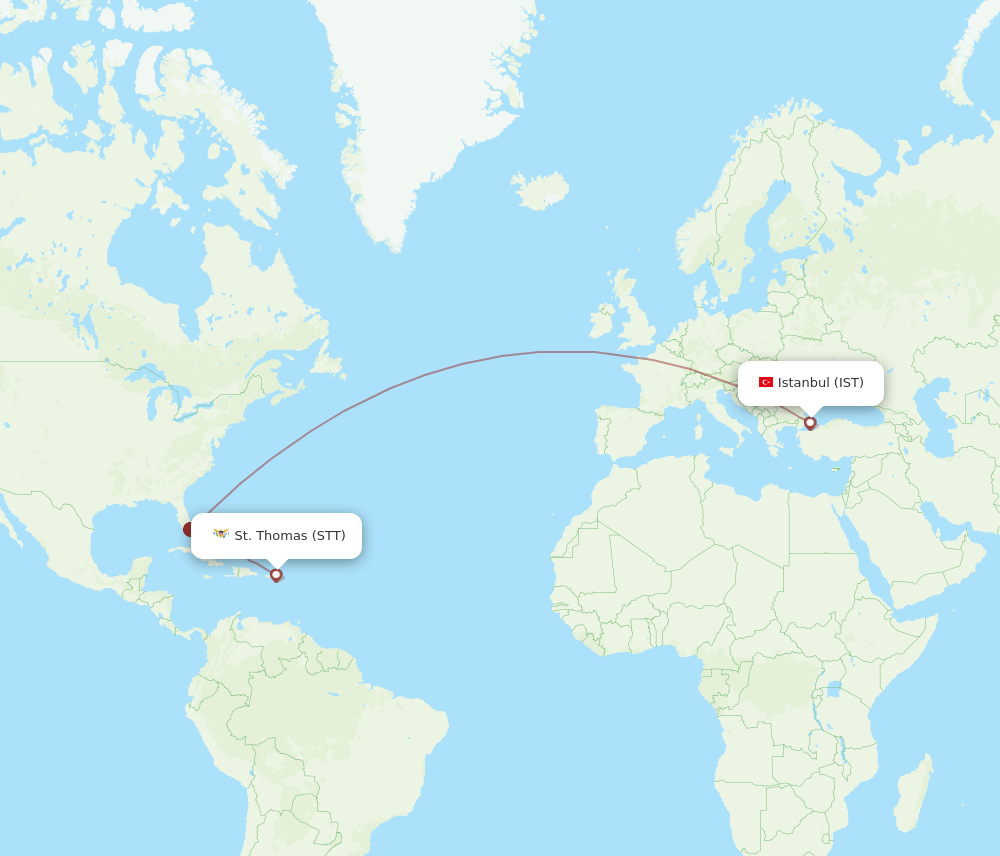 Flights From Istanbul To Saint Thomas Ist To Stt Flight Routes