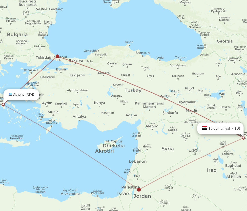 Flights From Sulaimaniyah To Athens ISU To ATH Flight Routes