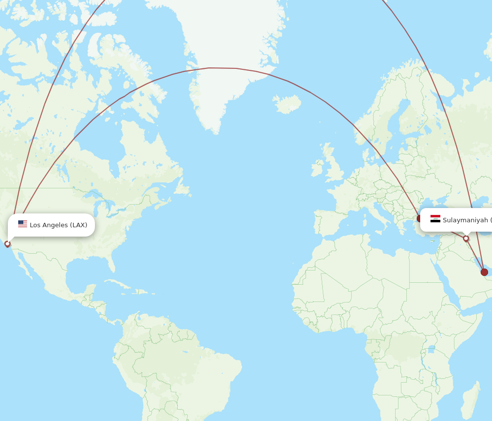 All Flight Routes From Sulaimaniyah To Los Angeles ISU To LAX Flight