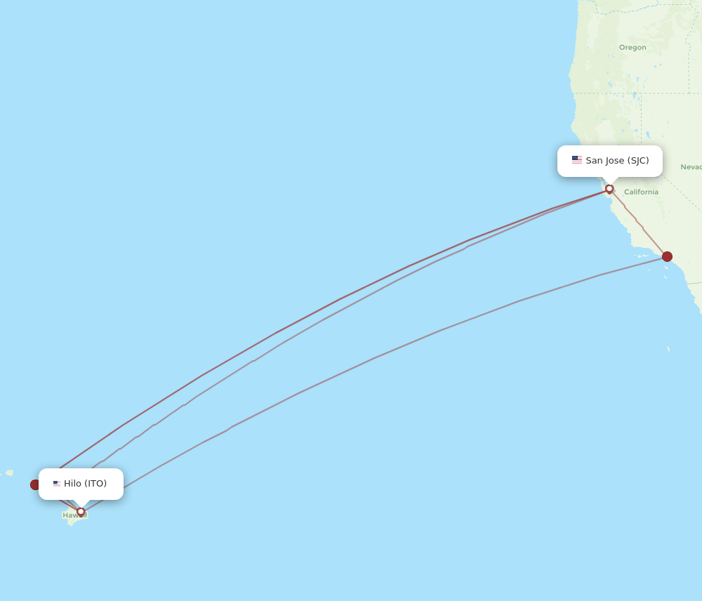 All Flight Routes From Hilo To San Jose ITO To SJC Flight Routes