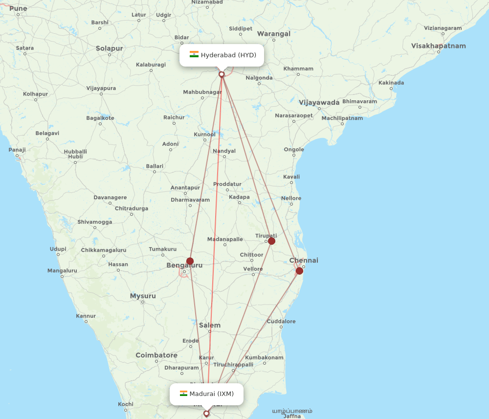 All Flight Routes From Madurai To Hyderabad IXM To HYD Flight Routes