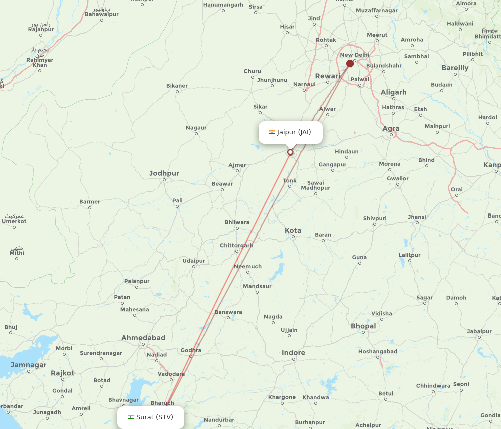 All Flight Routes From Jaipur To Surat Gujarat JAI To STV Flight Routes