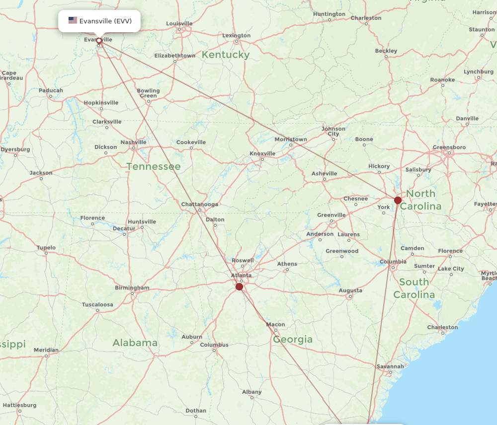 All Flight Routes From Jacksonville To Evansville Jax To Evv Flight