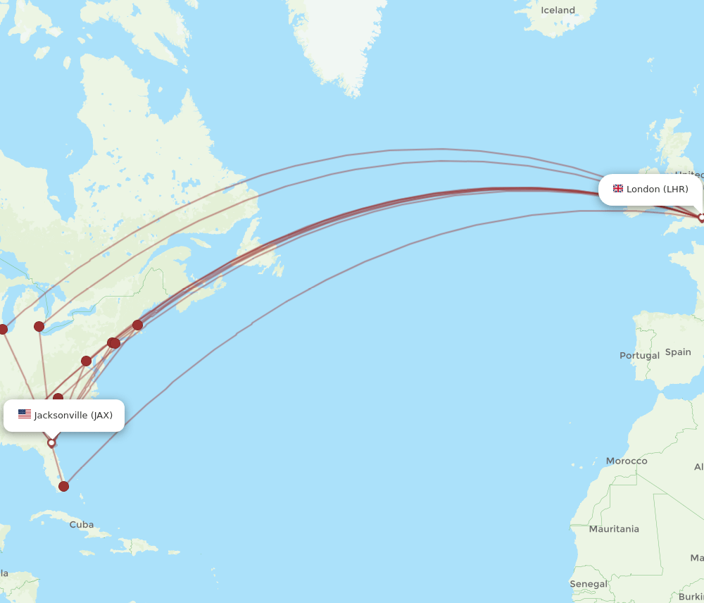 Flights From Jacksonville To London JAX To LHR Flight Routes