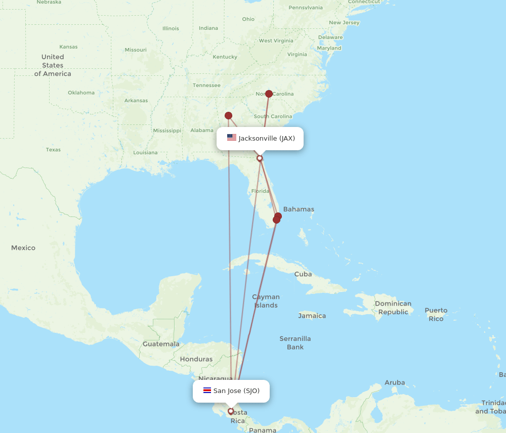 Flights From Jacksonville To San Jose Jax To Sjo Flight Routes