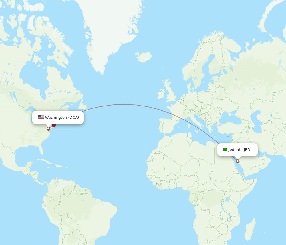 All Flight Routes From Jeddah To Washington JED To DCA Flight Routes