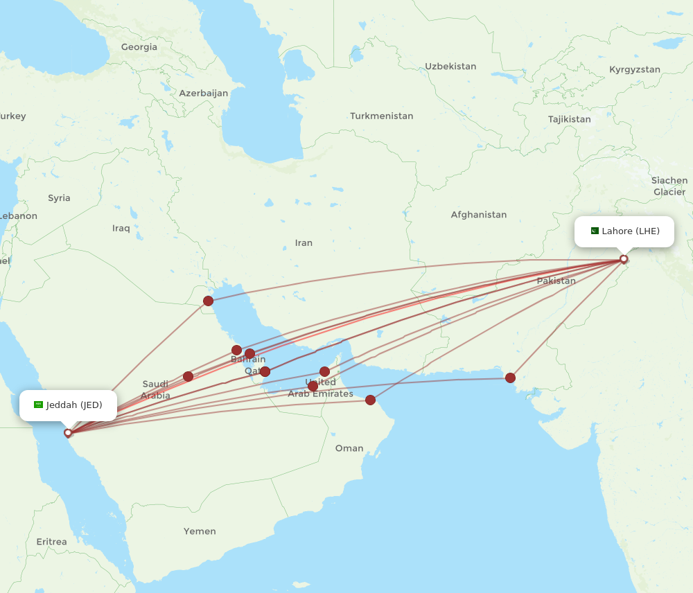 All Flight Routes From Jeddah To Lahore JED To LHE Flight Routes